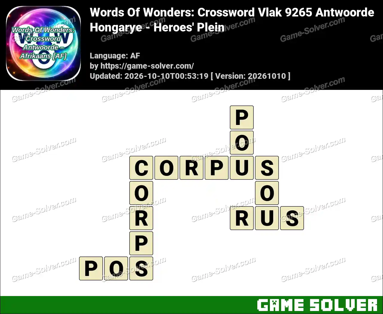 Words Of Wonders: Crossword Vlak 9265 Antwoorde – Hongarye – Heroes’ Plein